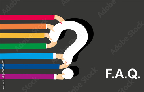 Human hands holding question mark, FAQ in flat design style, vector illustration