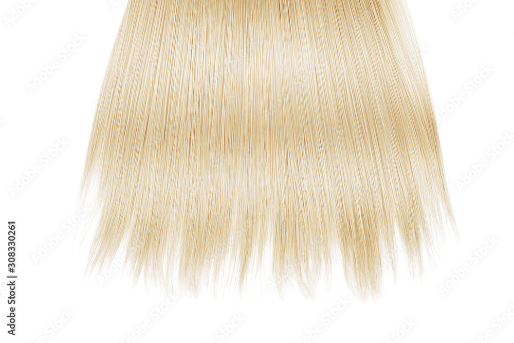 Blond hair close-up on white background, isolated