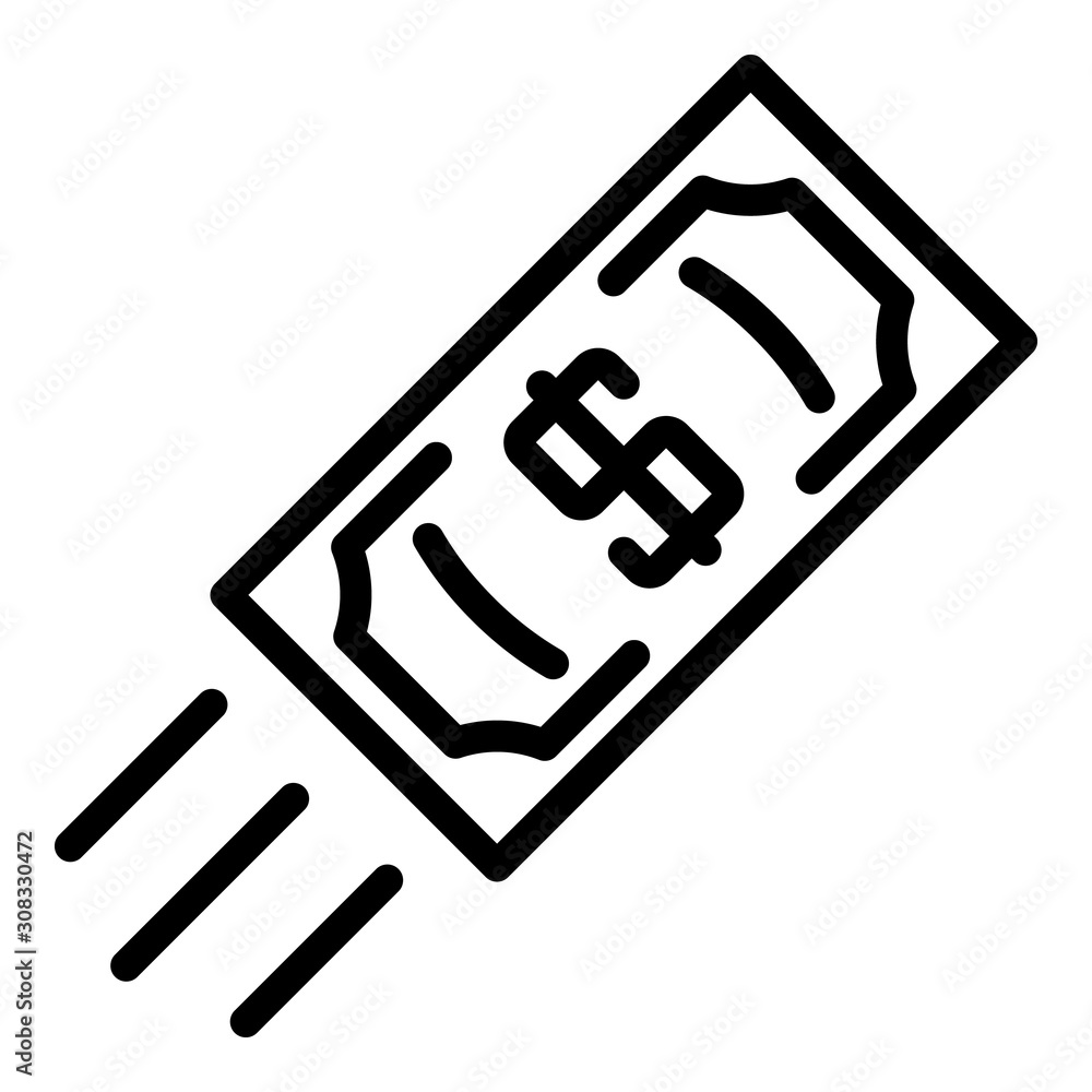 Flying up dollar icon. Outline flying up dollar vector icon for web design isolated on white background Flying up dollar icon. Outline flying up dollar vector icon for web design isolated on white background