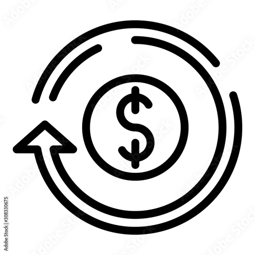 Coin and circular arrow icon. Outline coin and circular arrow vector icon for web design isolated on white background