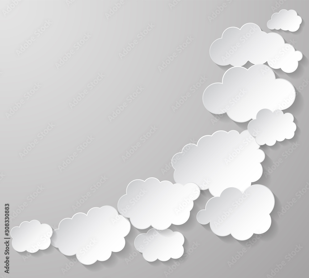 Paper clouds on gray background. Floating clouds. Vector illustration Paper clouds on gray background. Floating clouds. Vector illustration