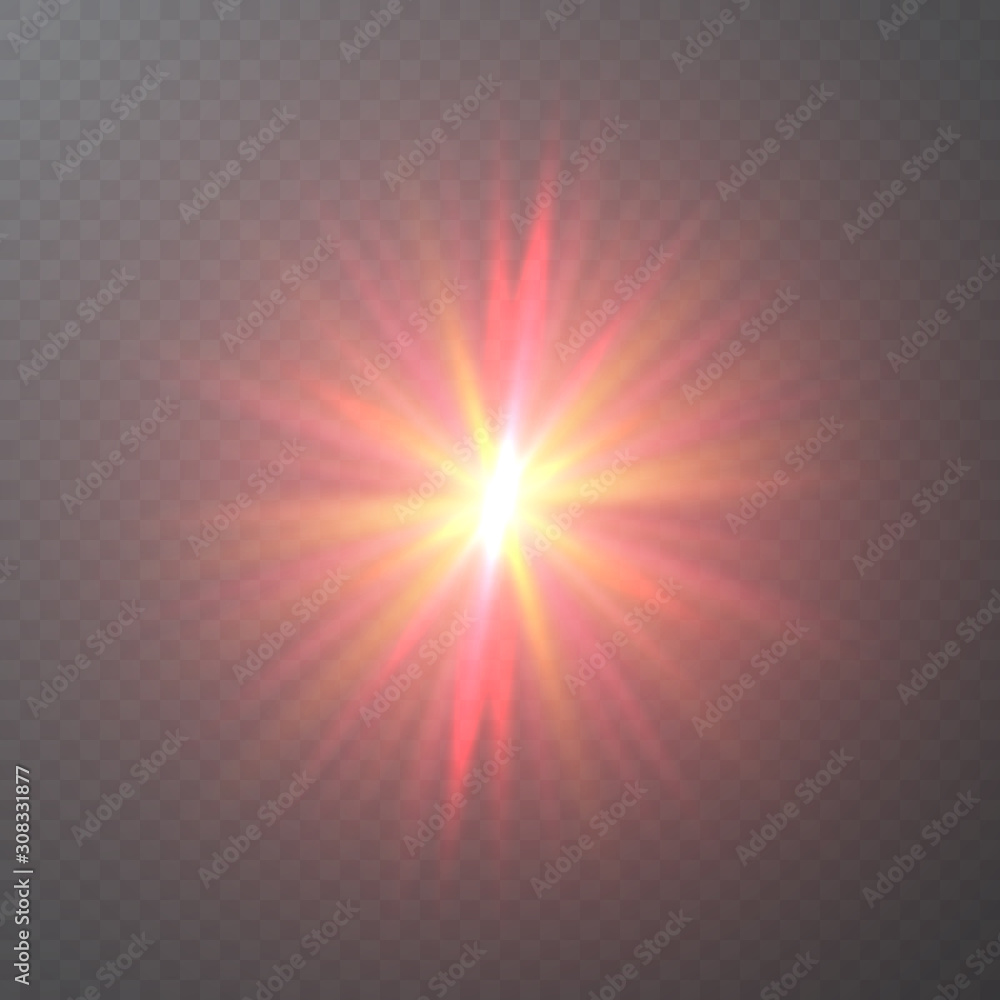 Glow light effect. Starburst on dark transparent background. Vector illustration