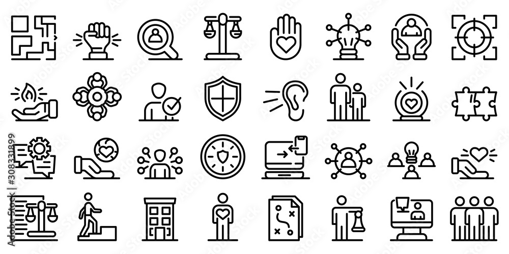 Responsibility icons set. Outline set of responsibility vector icons for web design isolated on white background - obrazy, fototapety, plakaty 