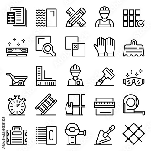 Tiler icons set. Outline set of tiler vector icons for web design isolated on white background