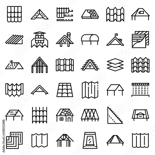 Roof icons set. Outline set of roof vector icons for web design isolated on white background