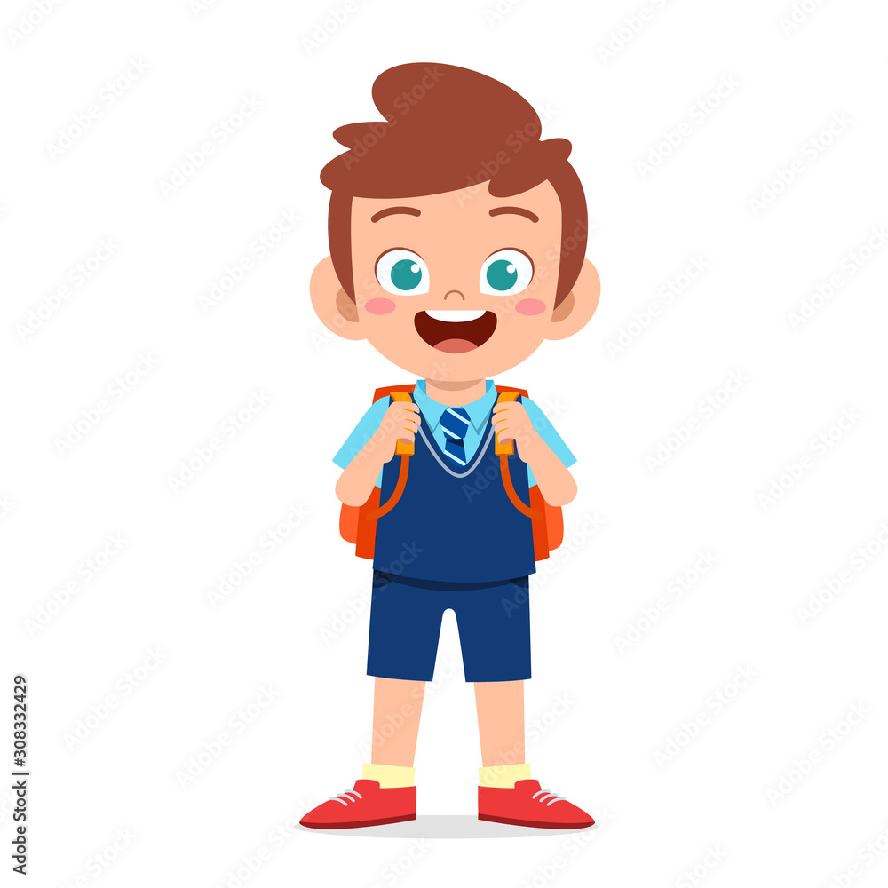 happy cute kid boy ready to go to school