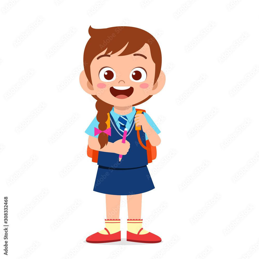 happy cute kid girl ready to go to school happy cute kid girl ready to go to school