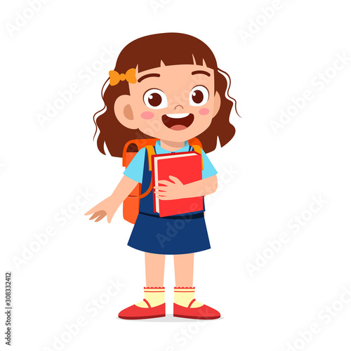 happy cute kid girl ready to go to school