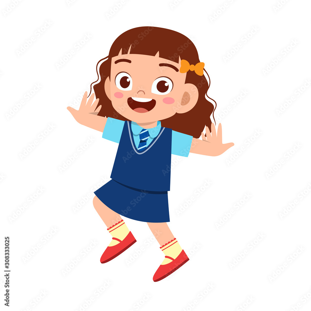 happy cute kid girl ready to go to school