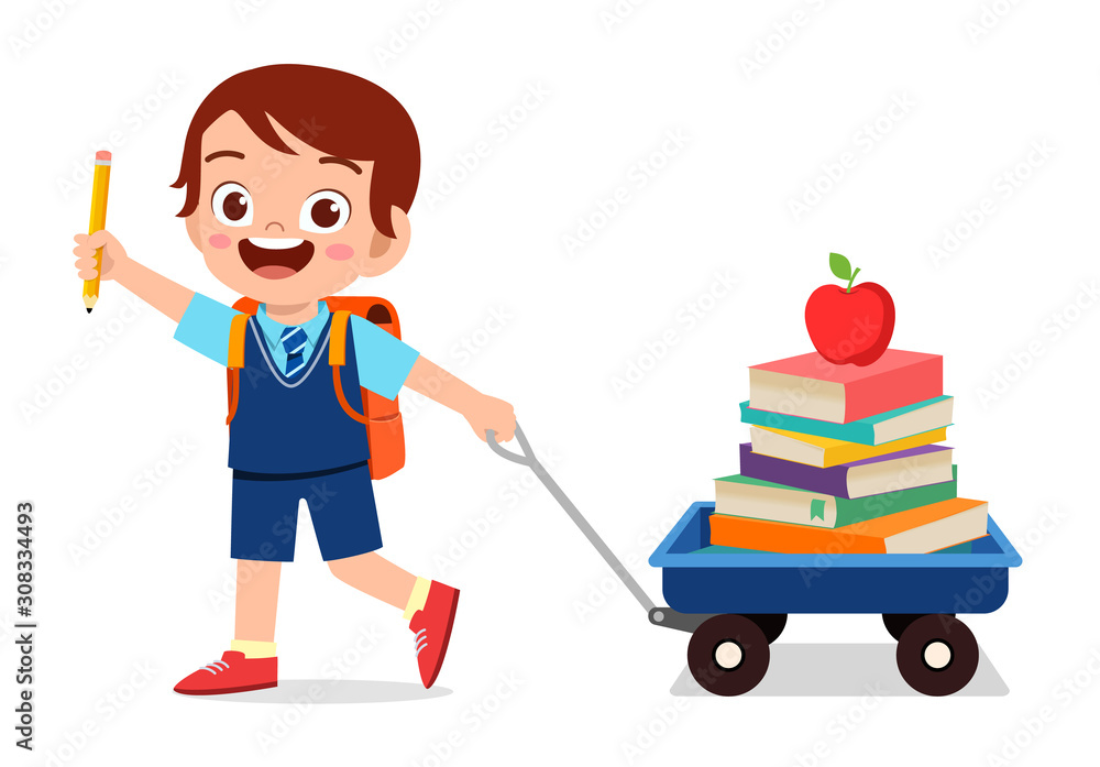 happy cute kid boy bring book to school happy cute kid boy bring book to school