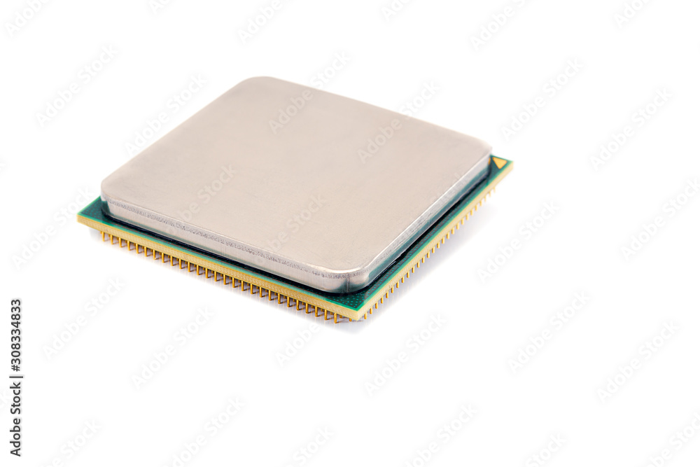 the upper side of modern multi-core multithreaded proceesor, the microconstrictions of the CPU, the central processing unit structure, isolated on white background, selective focus the upper side of modern multi-core multithreaded proceesor, the microconstrictions of the CPU, the central processing unit structure, isolated on white background, selective focus
