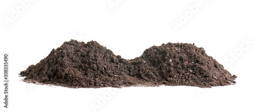 pile of soil  background, two heaps of earth isolated on a white background