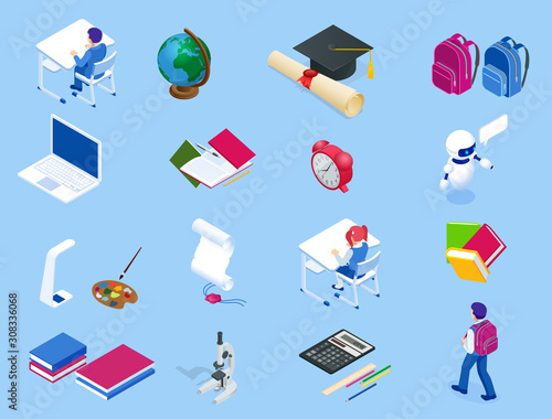 Isometric Education icons, Back To School set. Design elements for mobile and web applications.