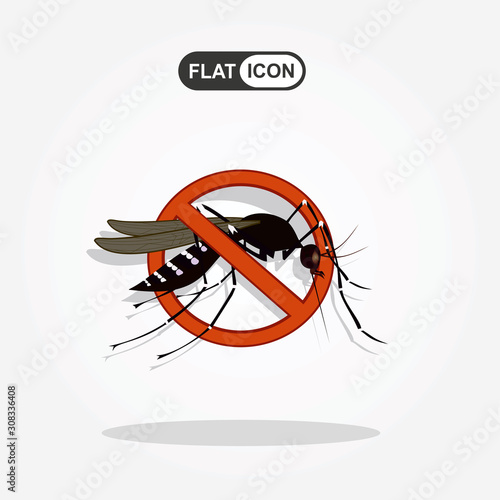 Caution of mosquito icon, spread of zika and dengue virus. Stop mosquito. (Vector Design)