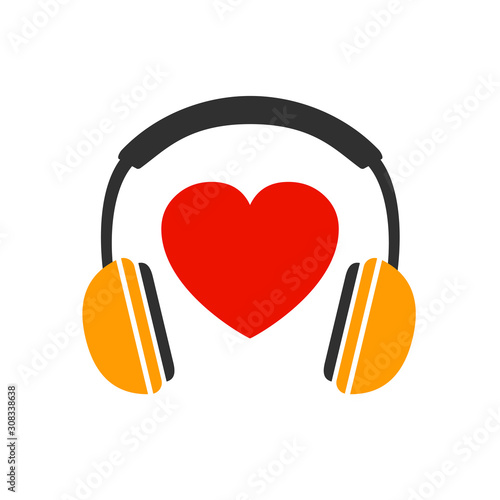 Headphones with heart, headphone icon, love music sign – stock vector