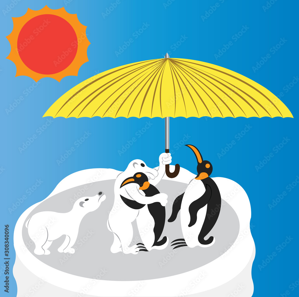 Obraz premium Global Warming and Climate Change in action , Sea level Rise, Flooding of Coastal Cities, Melting Polar Ice Caps,