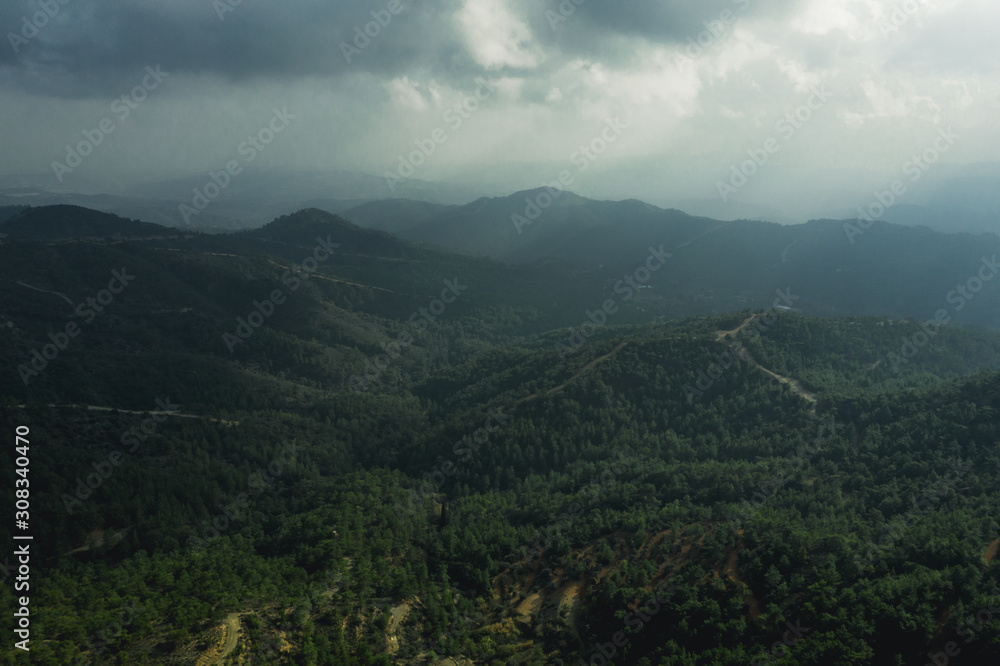 Troodos mountains in Cyprus, aerial view from drone. Beautiful nature mediterranean landscape. Troodos mountains in Cyprus, aerial view from drone. Beautiful nature mediterranean landscape.