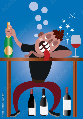 Drinking Problem, A drunk fellow completely passed out after a night of heavy drinking