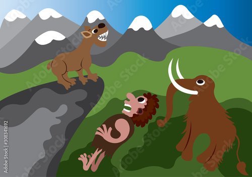 Prehistoric Peoples and creatures, The Woolly Mammoth, Saber toothed Cat and the Neandertals