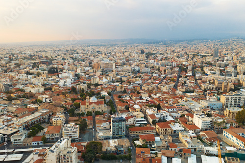 Limassol, Republic of Cyprus, aerial cityscape. Many buildings of resort town, drone photo.
