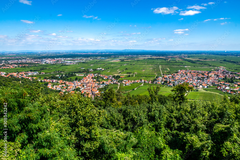 Blick vom Hambacher Schloss über die Deutsche Weinstrasse, Rheinland-Pfalz, Deutschland