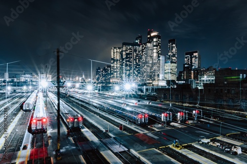 High angle shot of the train station in New York City, United States captured at night