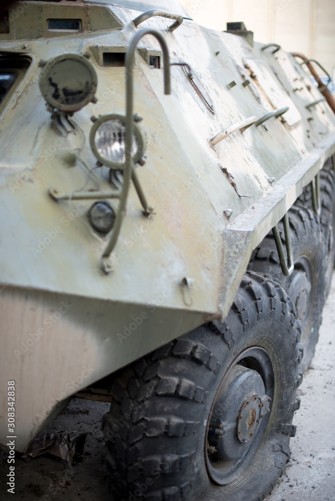 Wheels of an old military armored personnel carrier