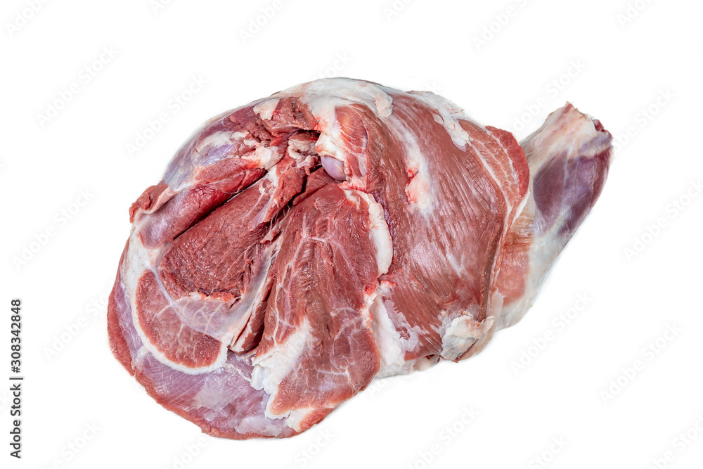 organic Raw shoulder of lamb joint isolated on white