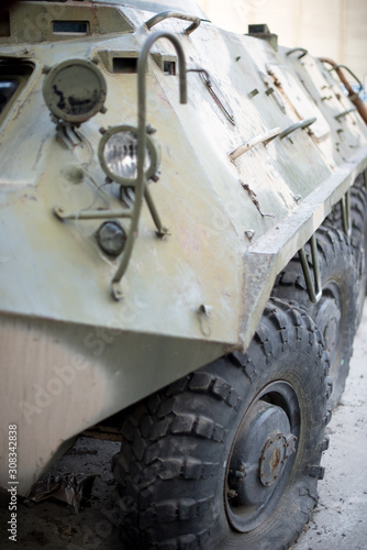 Wheels of an old military armored personnel carrier