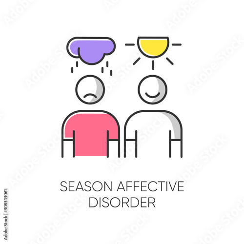 Seasonal affective disorder color icon. Mood swing. Emotional change. Manic and depressive episodes. Anxiety. Low energy. Mental health. Psychological problem. Isolated vector illustration