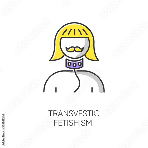 Transvestic fetishism color icon. Queer person. Androgynous man. Drag crossdressing. Erotic interest in transgender. Paraphilia. Sexual deviation. Mental disorder. Isolated vector illustration