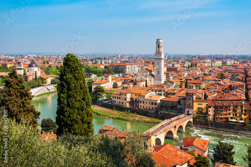 Canvas Print Verona aerial panoramic view, Italy