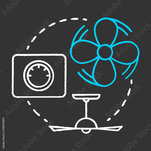 Ventilation control chalk concept icon. Smart house system idea. Innovative technology for apartment. Fresh air management. Controlling airflow. Vector isolated chalkboard illustration