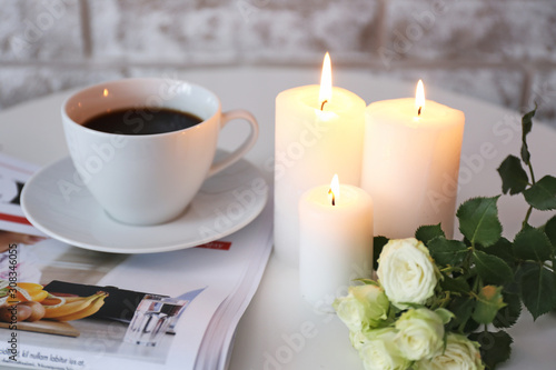 Cozy morning coffee with li...