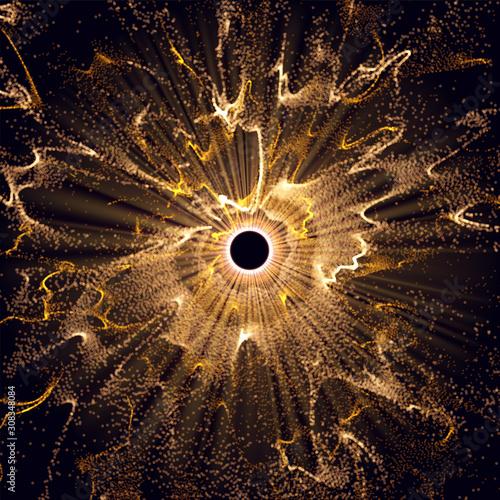 Solar wind, solar eclipse. Radiation. Power energy. Futuristic Flash. Energy flow. Plasma. Glow effect. Glint cosmic rays. Abstract background Vector EPS10