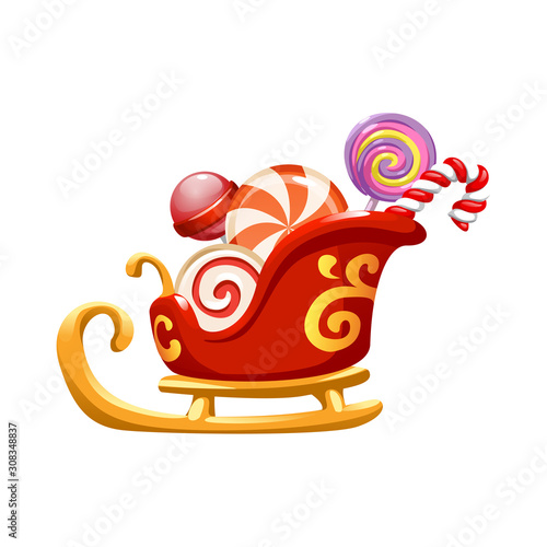 red cute Christmas sled with sweets