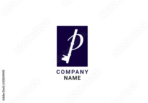 logo for company margin the letter P and a key