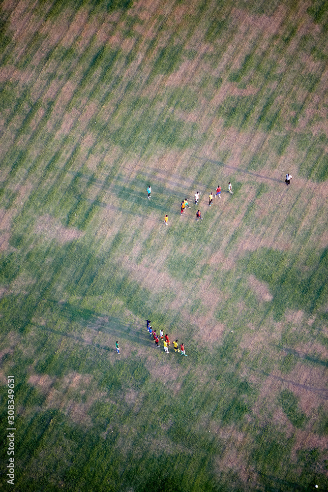 Obraz premium Aerial view of a football field in Lomé, capital of Togo. African country located in West Africa. year 2014
