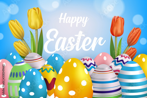 happy easter eggs on blue background vector illustration
