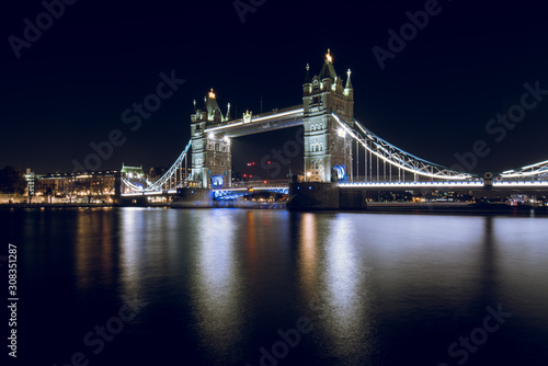 Tower Bridge Illuminated at Night in London  UK