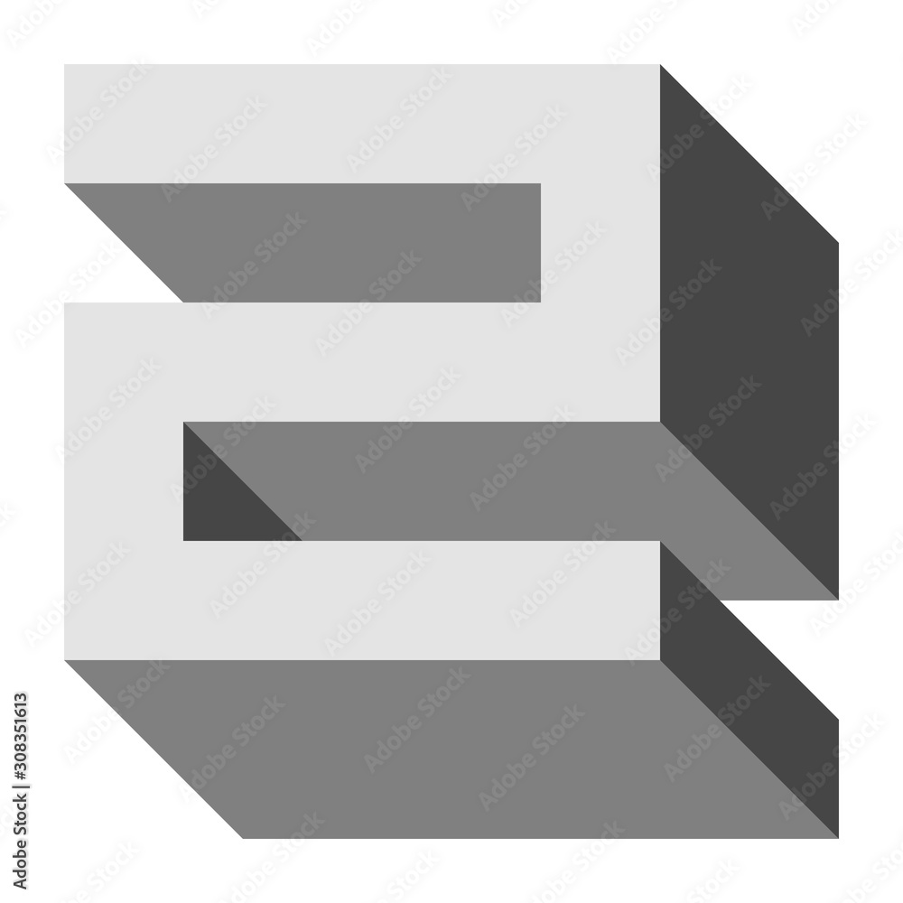 Letters and numbers - isometric cubic font 3d, front top down right view - bright gray number 2 - vector Letters and numbers - isometric cubic font 3d, front top down right view - bright gray number 2 - vector