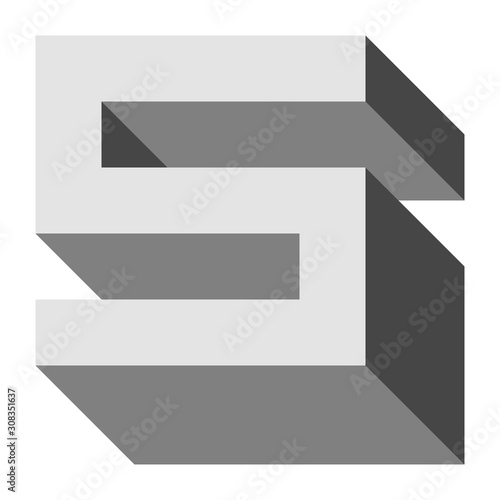Letters and numbers - isometric cubic font 3d, front top down right view - bright gray number 5 - vector