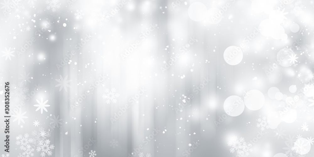 white and gray Christmas light with snowflake bokeh background, Winter backdrop wallpaper. white and gray Christmas light with snowflake bokeh background, Winter backdrop wallpaper.