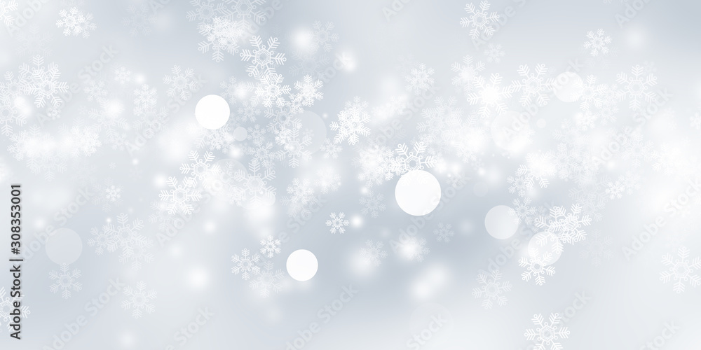 white and gray Christmas light with snowflake bokeh background, Winter backdrop wallpaper. white and gray Christmas light with snowflake bokeh background, Winter backdrop wallpaper.