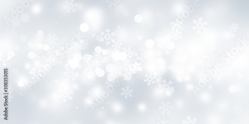 white and gray Christmas light with snowflake bokeh background, Winter backdrop wallpaper.