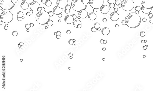 Abstract background of underwater air bubbles. Texture of the sea, aquarium, pond. Fizzy water or soap foam texture. Effervescent drink.  Isolated contour. Vector illustration