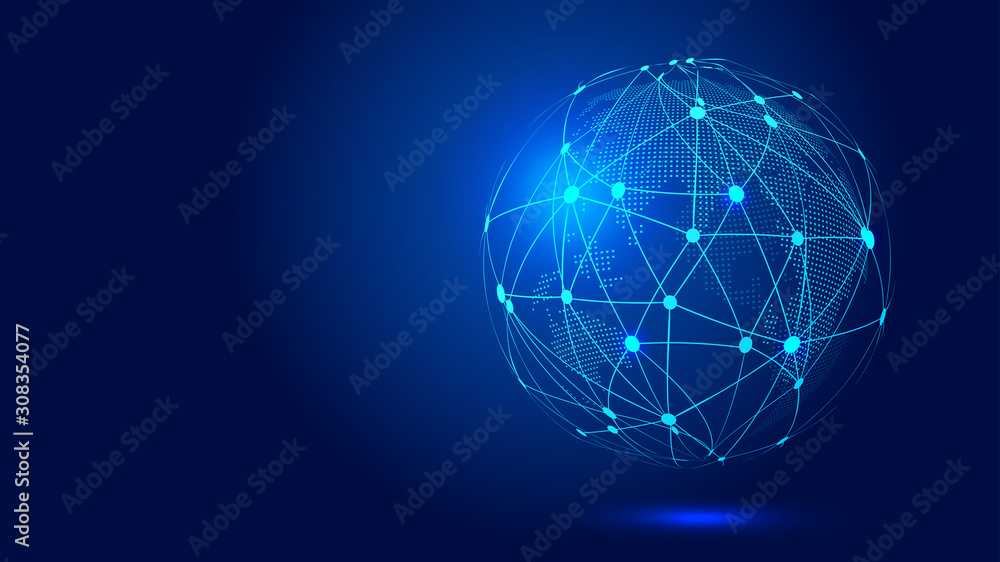 Obraz premium Digital earth, point and line connection, innovative technology polygon network connection concept