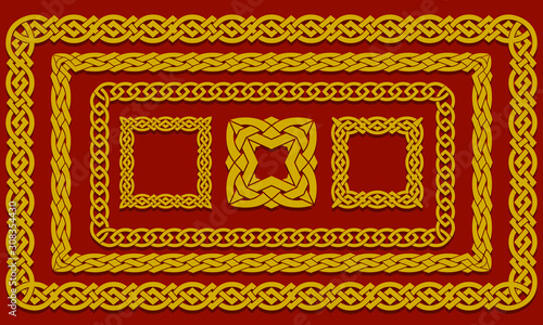 Set of interwoven Frames and square elements in ethnic style. Chinese, Asian or Celtic pattern of interweaving stripes.