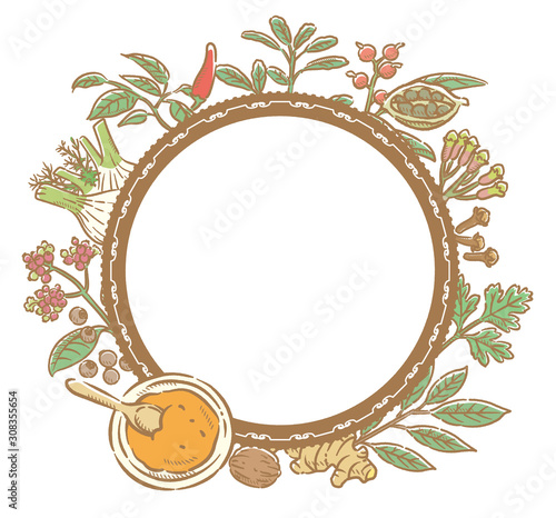 Spices and herbs for curry or Indian cuisine.