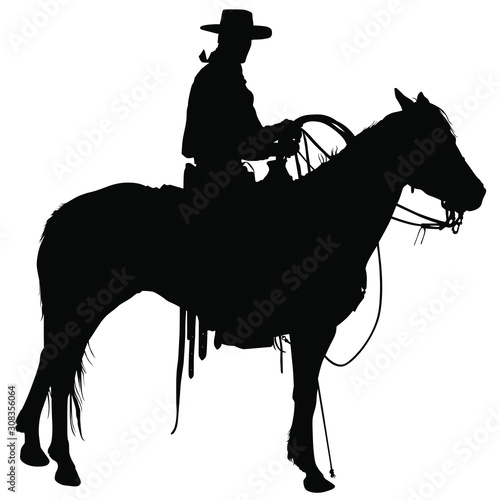 A vector silhouette of a working ranch cowboy.
